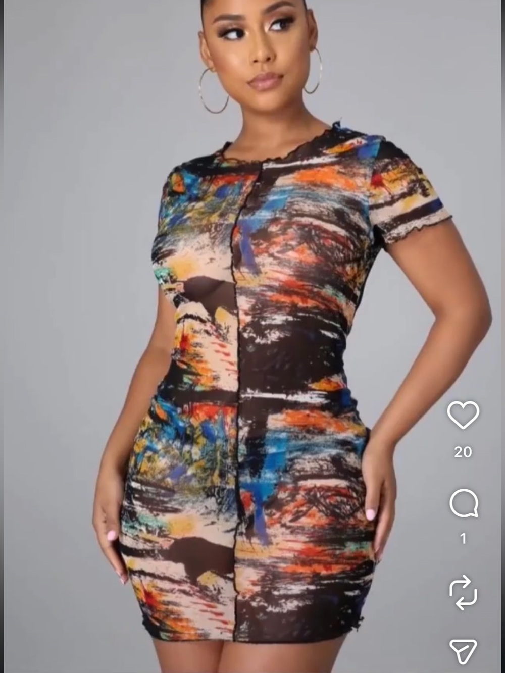 Abstract Multicolor Mesh Bodycon Dress